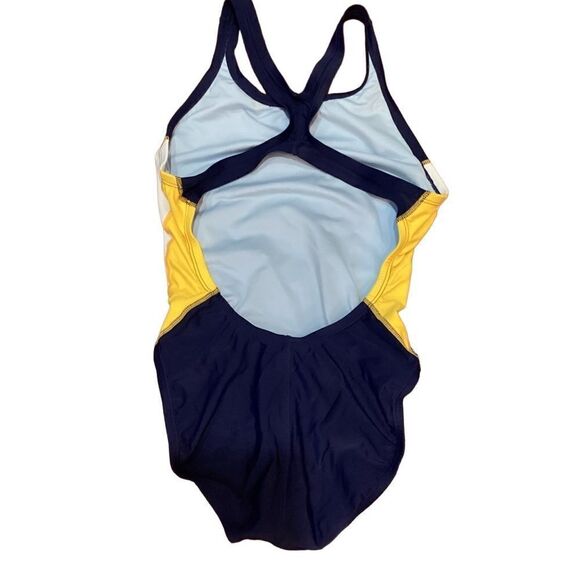 Nike Training One Piece Swimsuit Blue Yellow Sz 4 - Picture 5 of 9
